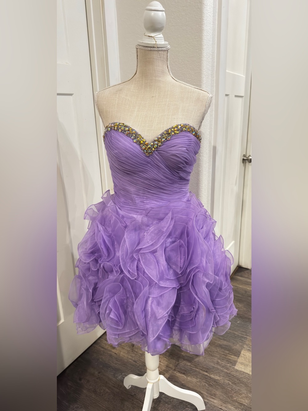 Let's Fashion Lilac Rosette Mini Dress L Purple Corset Prom Homecoming